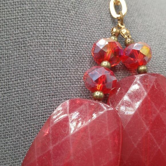 Red Large Bead Red Crystal Statement Necklace, Two Strands, 19 Inches - Picture 7 of 9